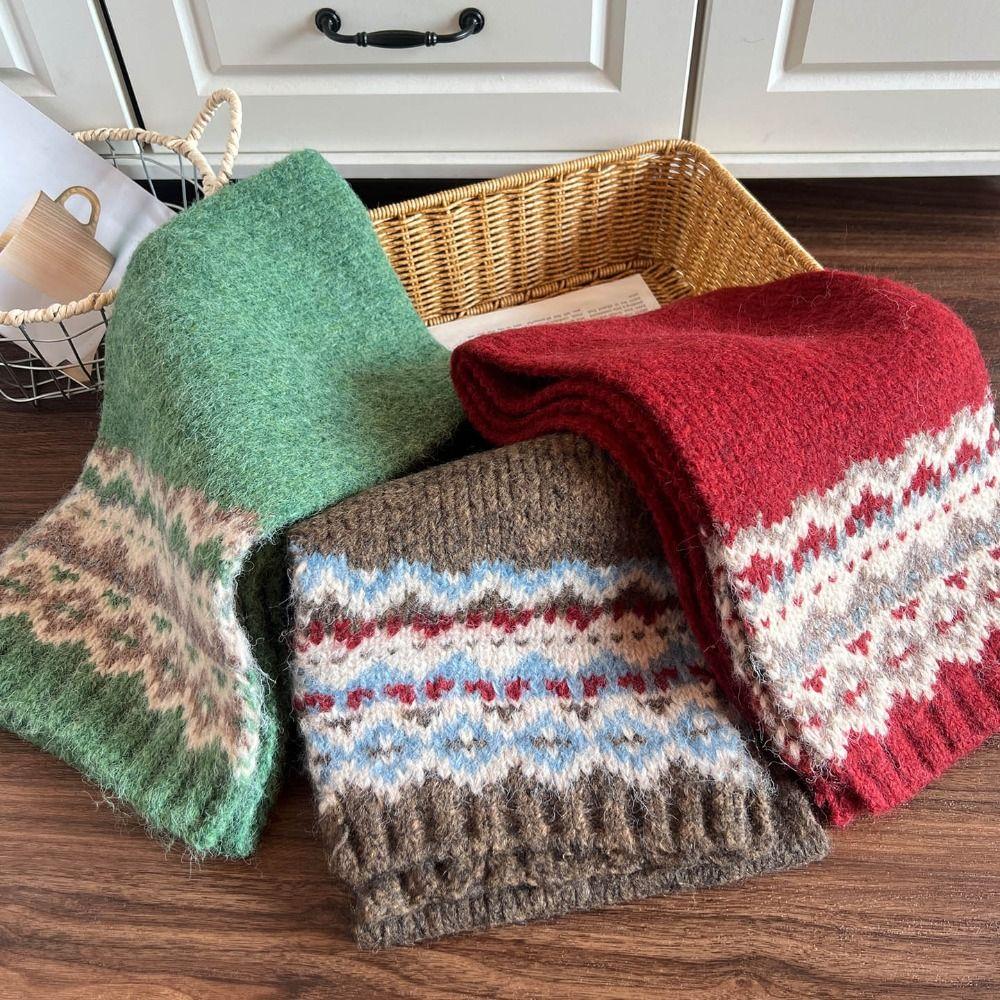 Plush Winter Cashmere Scarves Thicken Fair Isle Style Shawl Jacquard Knitted Scarf Autumn Winter