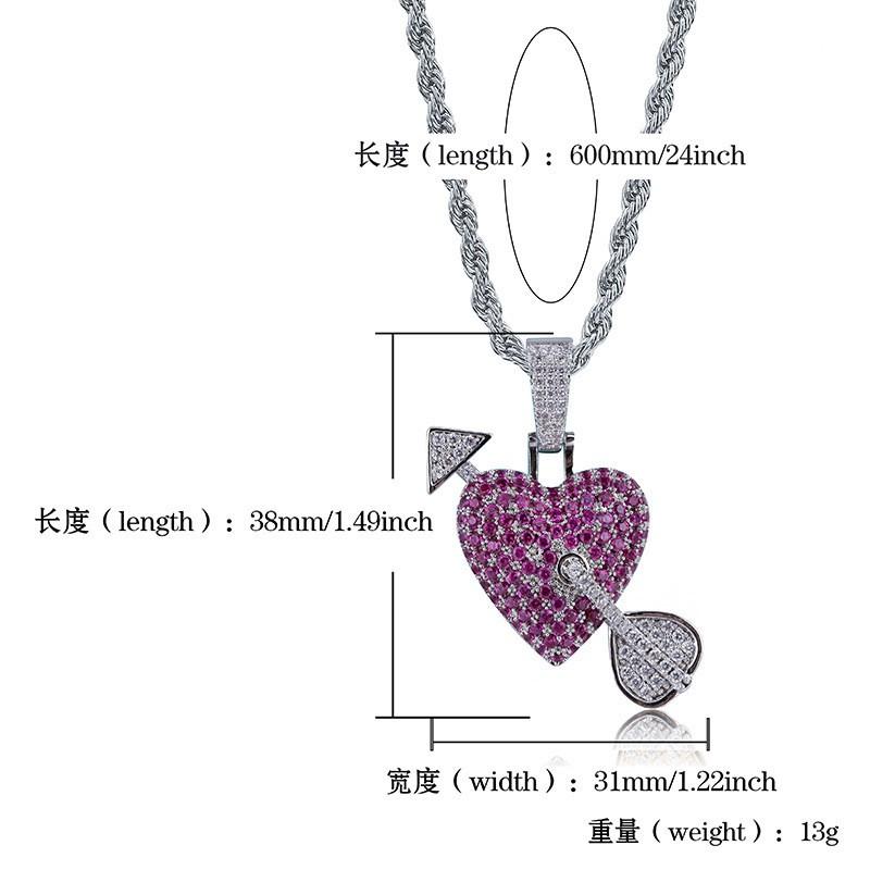 Cupid Arrow Through Heart Couple Pendant Micro Pave Color Zircon Necklace Gold 24in Chain