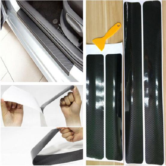 4x Аксессуары Углеродное волокно Защитная накладка на порог двери автомобиля 5D Наклейка Панель Защитник
