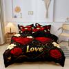 3pcs Set Romantic Deep Red Rose Love Heart Rose Letter Design Theme Pattern Duvet Cover Set Can Be Used As Holiday Gifts
