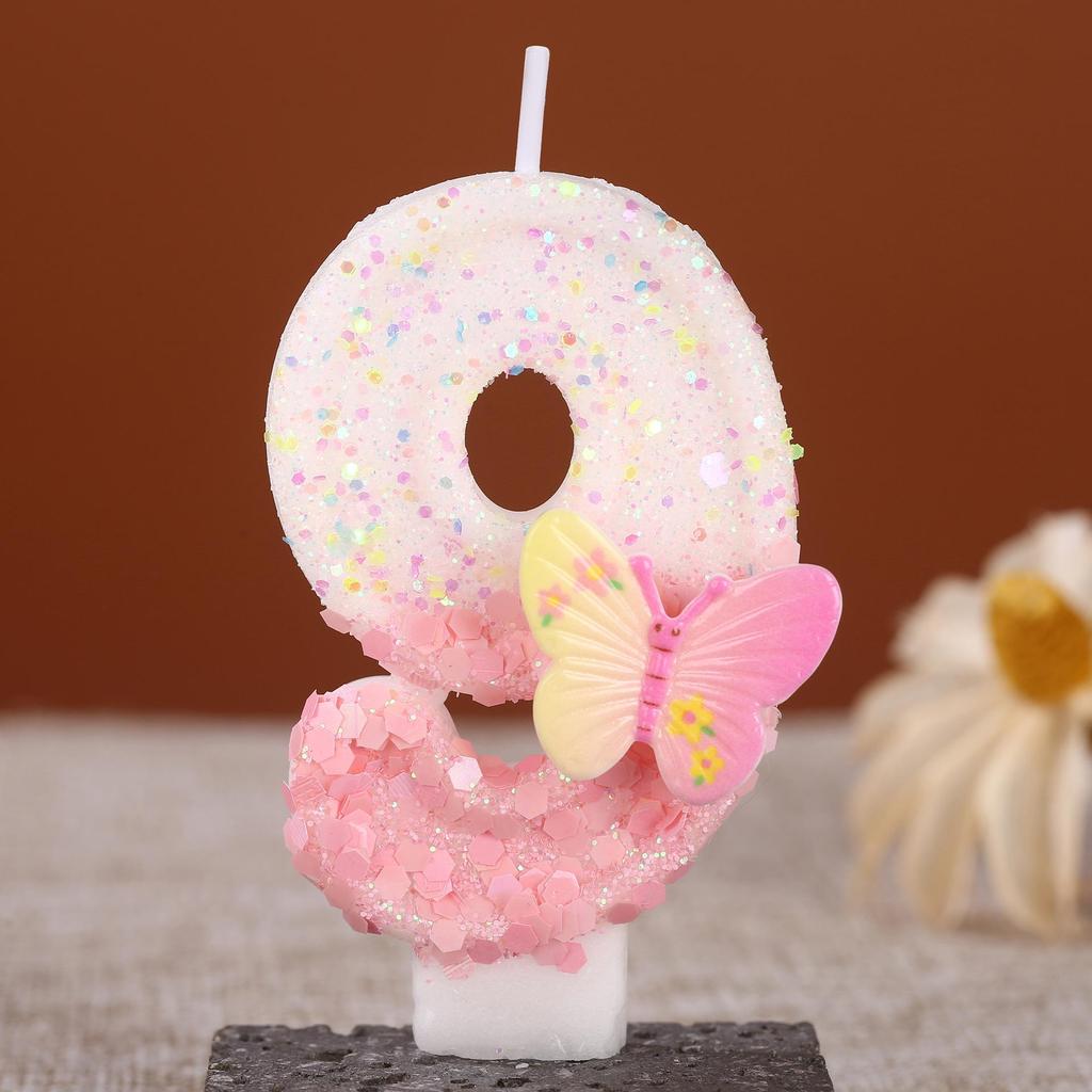 Pink and White Butterfly Flower Birthday Cake Candles