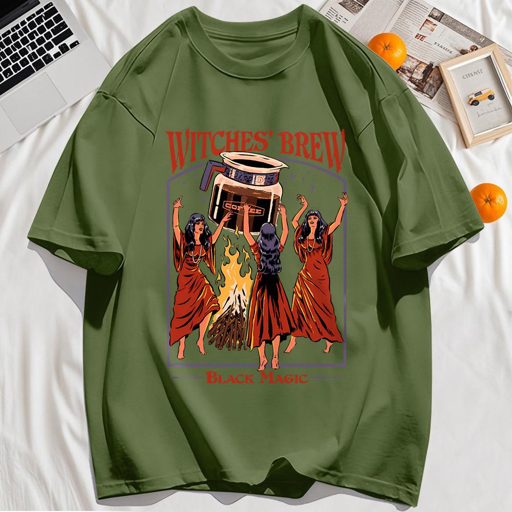 Witches Brew Black Magic Print Retro Top Unisex Cotton Hip Hop Tshirts Summer Comfortable T Shirt Loose Sport Clothes