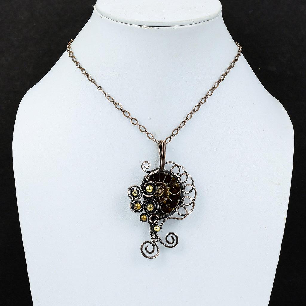 Ammonite Fossil Pendant Copper Wire Wrapped Pendant Handmade Copper Jewelry Top Quality Gemstone Pendant Gift For Her Wire Wrapping Jewelry