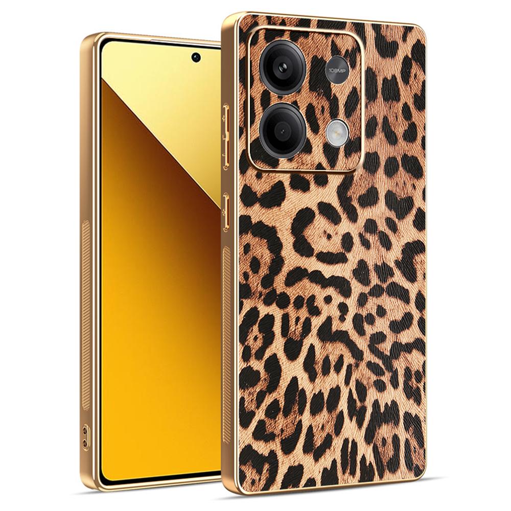 

For Xiaomi Redmi Note 13 5G Case Leopard Print PU Leather Coated PC+TPU Electroplating Phone Cover A