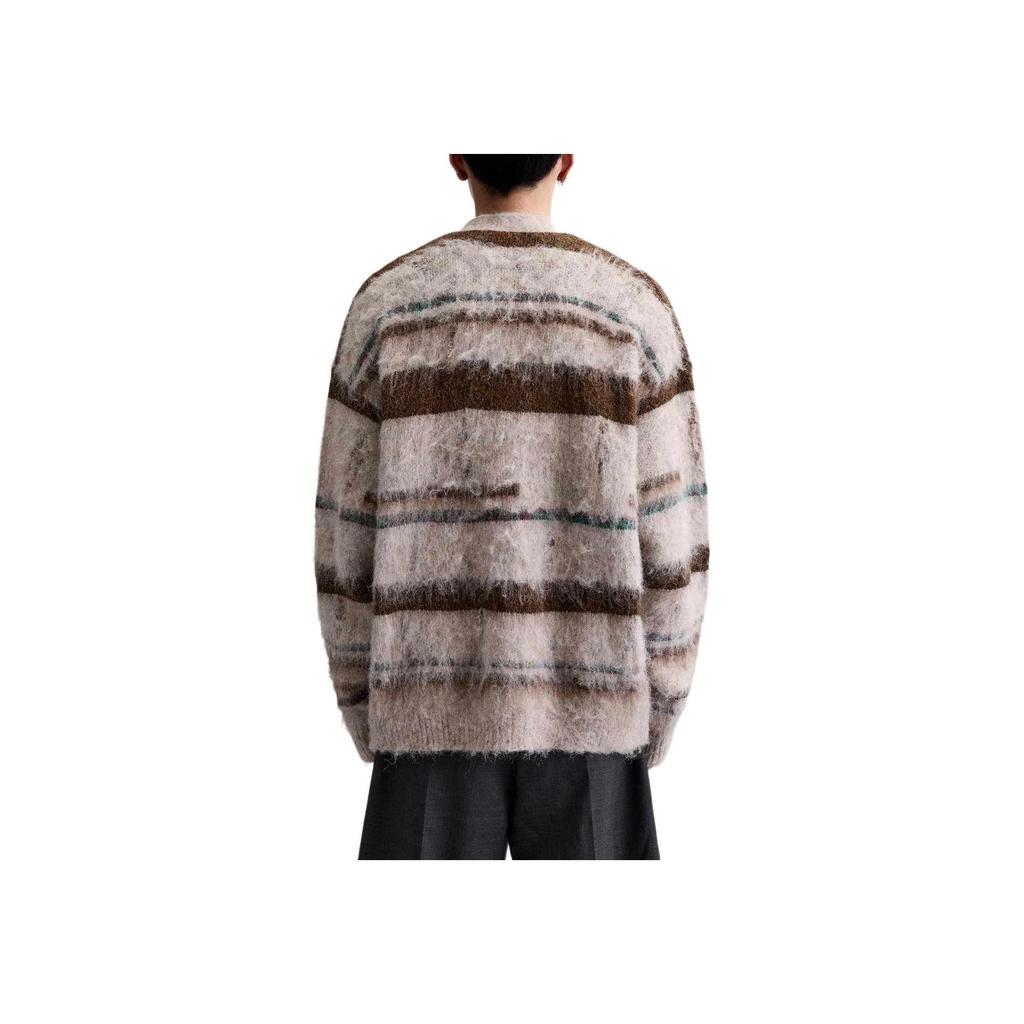 Zara Loose Hollow Striped V-Neck Cardigan Long Sleeve Sweater Men sweater Off-White 09598369-35