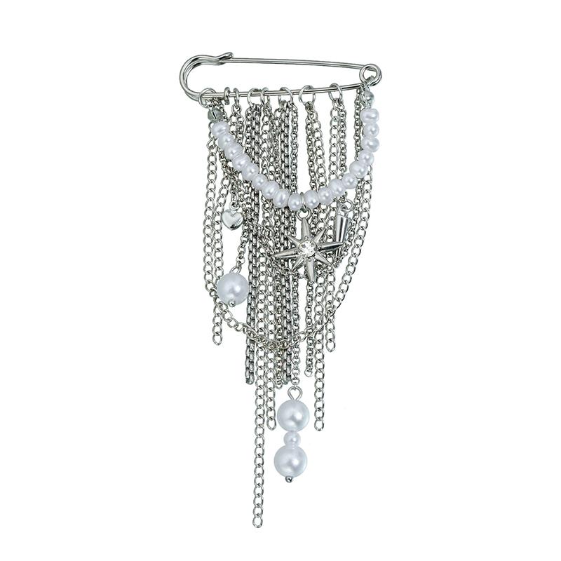 1PC Broche de Pin con Cadena Metálica Exagerada y Cadena de Borlas de Moda Para Mujer Nuevo Accesorio de Joyería con Pin Fijo para Traje Camisa