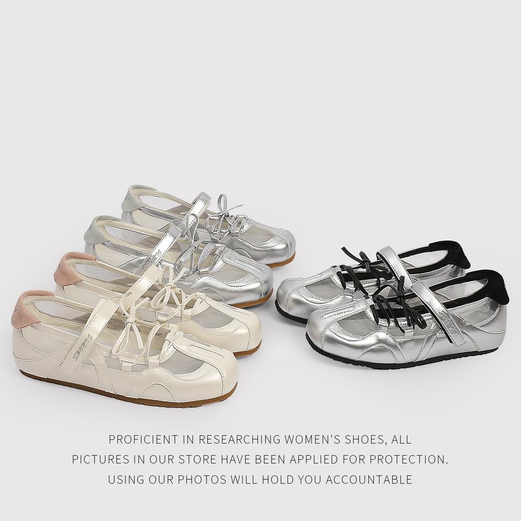 Silver Mary Jane Shoes Women'S Spring Height Increase Ballet Training Shoes Casual Sports Functional Shoes With Skirts