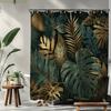 1pc Golden Green Leaf Bathroom Shower Curtain, Tropical Style, Modern Fashion Shower Curtain, Includes 12 Hooks, 180*180cm Bat