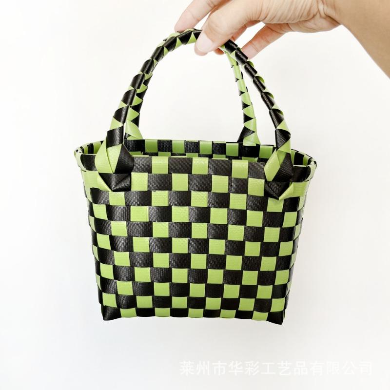 P Color Plastic Woven Handbasket Gift Basket Vegetable Basket Women's Bag Beach Bag