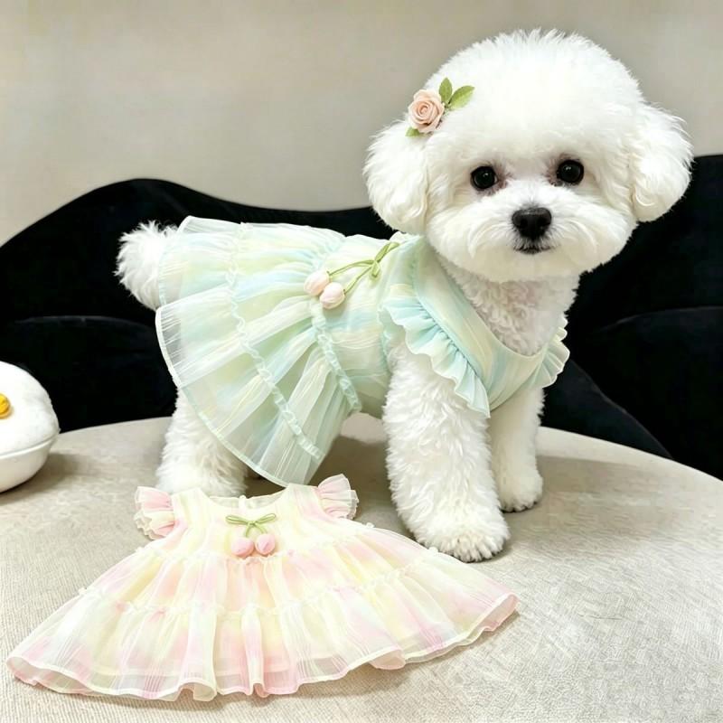 Pet Dog Dress Sweet Princess Style Gradient Color Breathable Outfit Small Breeds Like Bichon Frise Teddy