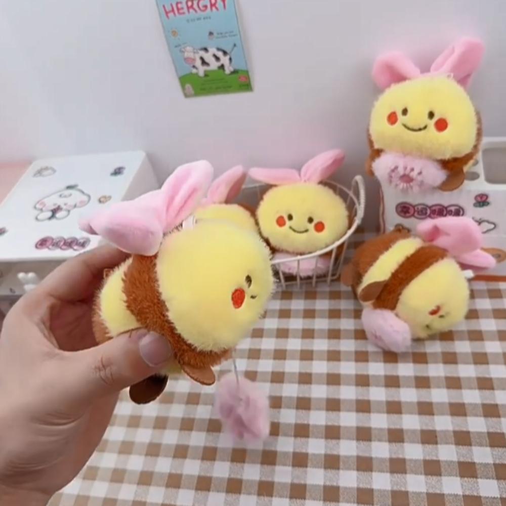 Cartoon Plush Bag Pendant Soft Creative Drawstring Doll Cartoon Bee Keychain  Women Men