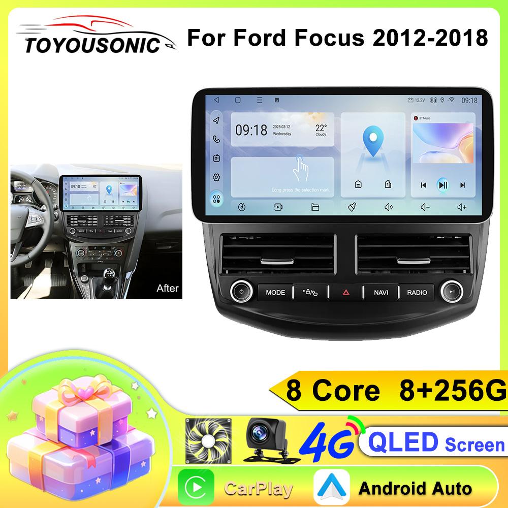 Toyousonic 12.3 Inch For Ford Focus 3 Mk 3 2012 - 2018 Wireless Carplay Android Auto Radio Car Multimedia Player WIFI+4G