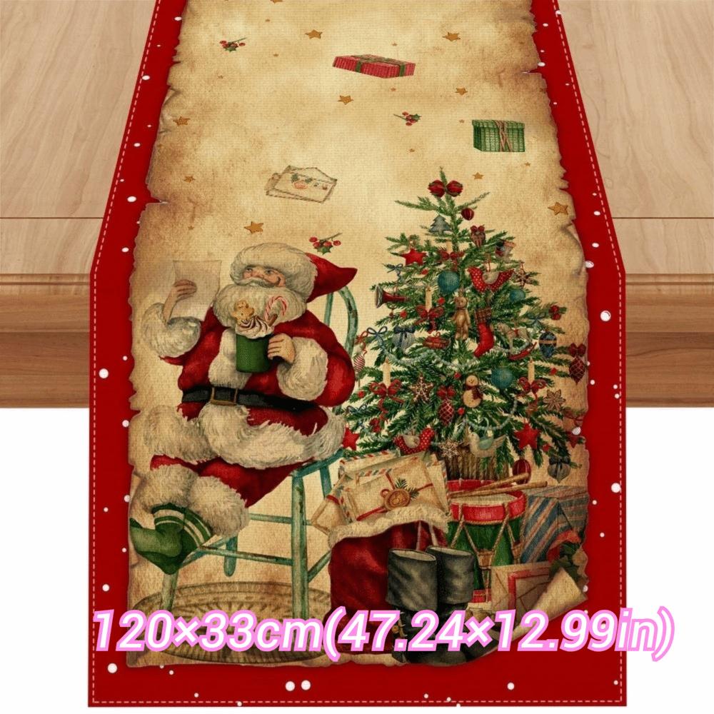 New Year Christmas Table Runner Santa Claus Xmas Bells Christmas Tablecloth Flag Cover Navidad Gift Merry Christmas Decorations