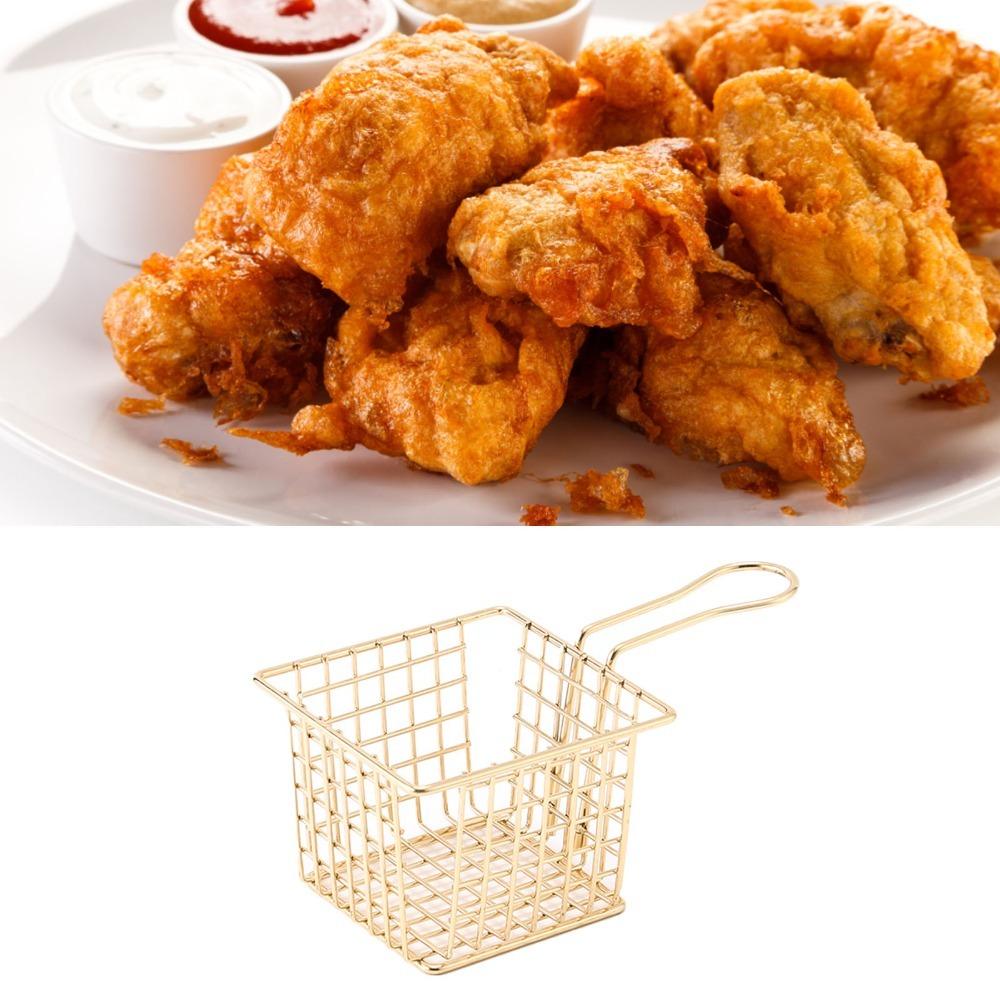 Silver Rose Gold Gold French Fry Holder Square Shape Frying Strainer Fryer Basket Cooking Frying
