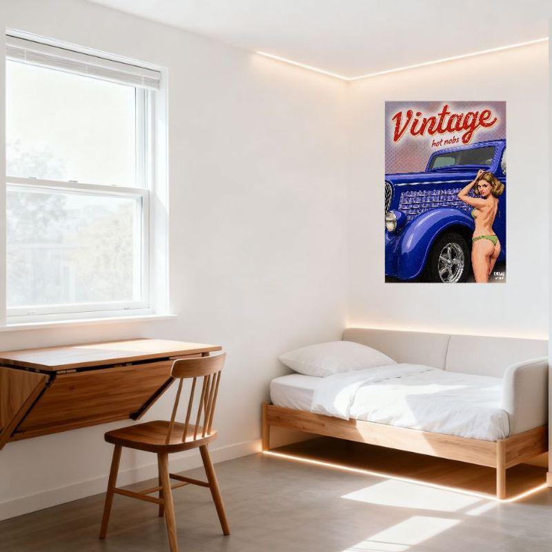 Vintage Hot Rod Car Sexy Blonde Bikini Pin-up Art Metal Tin Sign Retro Wall Decor for Bar Pub Home 8x12 Inch