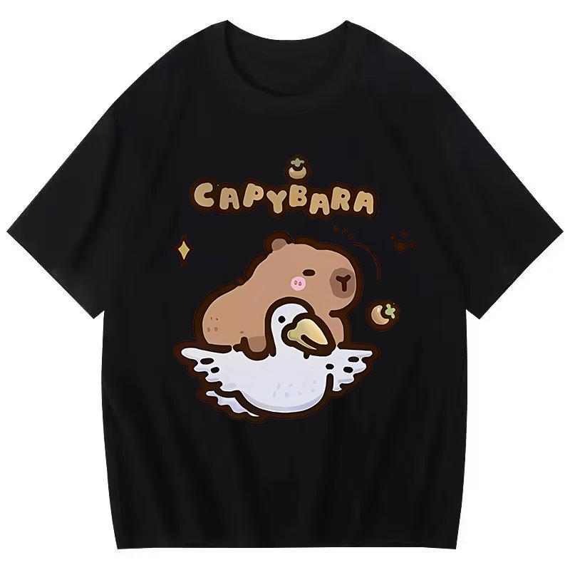 Funny Capybara Printed T Shirt Men Women Vintage Summer Short Sleeve T-shirt 90s Gothic Tshirt Casual EU Size Tees Tops Clothes