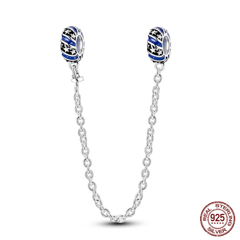 Real 925 Silver Stars & Moon Sunflower Safety Chains Spacer Beads Charms Fit Qikaola 925 Bracelets DIY Jewelry
