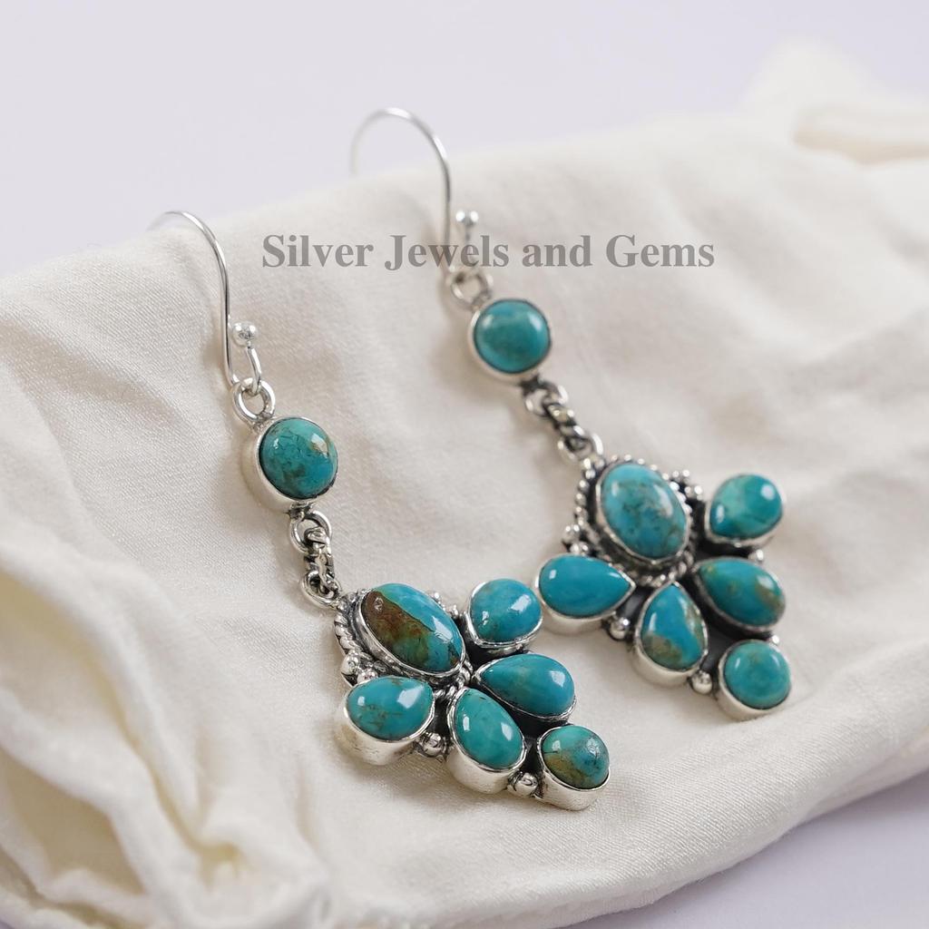 Arizona Turquoise Sterling Silver Dangle Earrings: Long Statement Jewelry