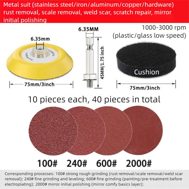 2/3-Inch Hex Drill Hand Shank Sanding Disc Set - Flocked Sandpaper & Wool Felt for Wood/Metal/Plastic/Paint Polishing & Waxing