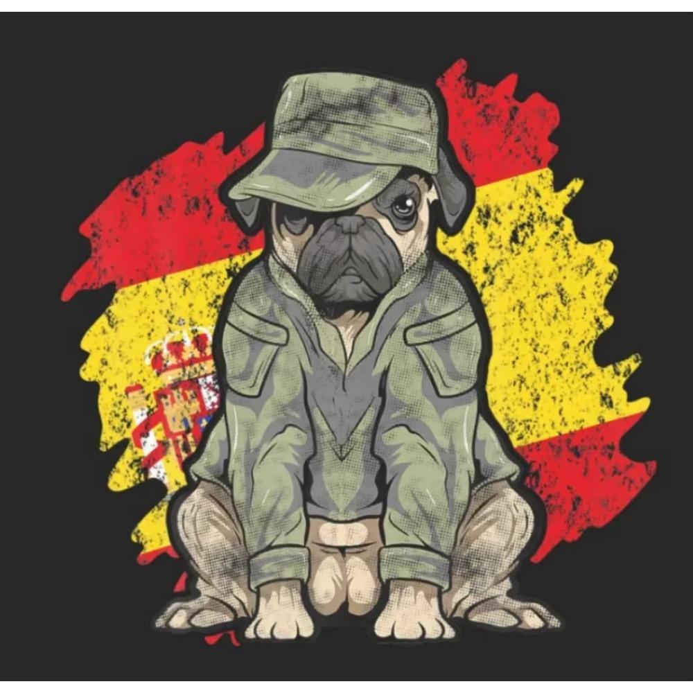 Funny Pug Dog Soldier Army Spain Flag Military T-Shirt. Premium Cotton Short Sleeve O-Neck Mens T Shirt New S-3XL