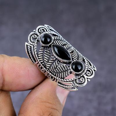 Natural Black Onyx Gemstone Handmade 925 Sterling Silver Gift Ring Size 7 N6P48