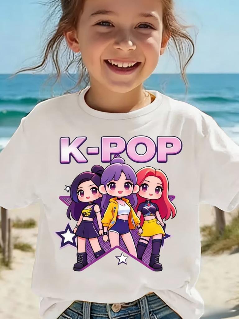 Kpop Children's T Shirt Cartoon Graphic Short Sleeve Summer Comfortable Top Funny Gift for Fans Harajuku T-Shirts Girls Clothes