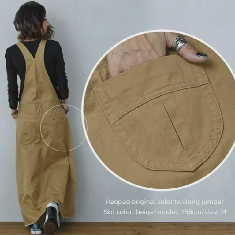 2024 Damen Koreanischer Stil Militärgrün Trägerkleid mit Taschen