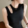 Women's Summer High Elastic Threaded Cotton Tight Senior Design Cut-out T-shirt