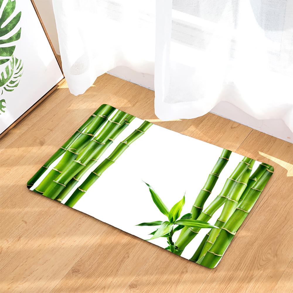 Grüne Pflanzen Bambus Blumen Zen Stein Badezimmervorhang Polyesterstoff Duschvorhänge und Teppiche Toilettendeckel Badematten Set Dekor