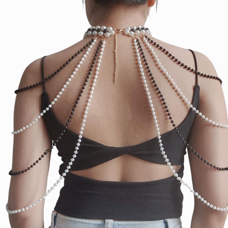 Bridal Tassel Imitation Pearl Shoulder Chain Necklace Elegant Cheongsam Dress Shawl Wedding Jewelry Accessories Gift For Women