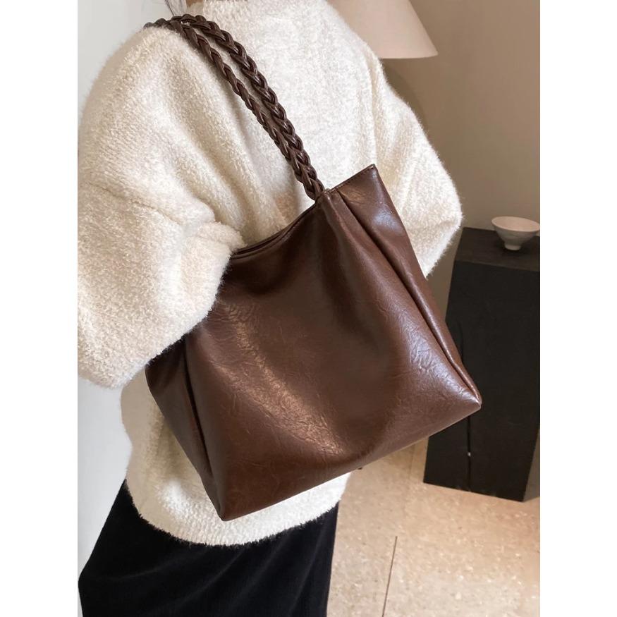 Geantă de sub braț plisată la modă pentru femei Geantă tote de navetă de iarnă la modă cu capacitate mare Genți de umăr casual solide pentru doamne