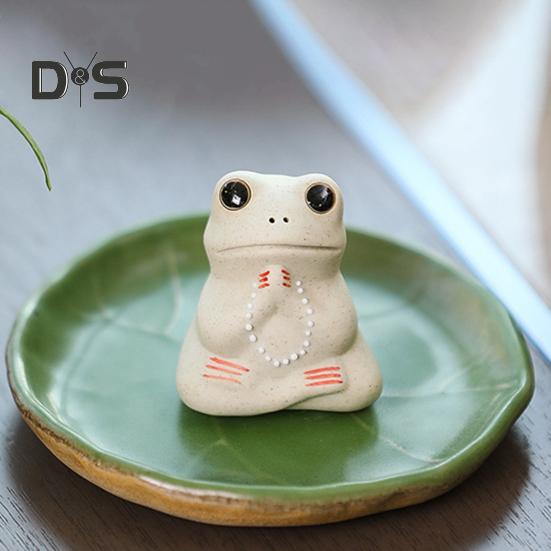 Keramik-Frosch, Tee-Haustier, Lotusblatt-Design, Mini-Keramik-Frosch-Ornament für Wohnzimmer, Schlafzimmer, Büro-Dekor