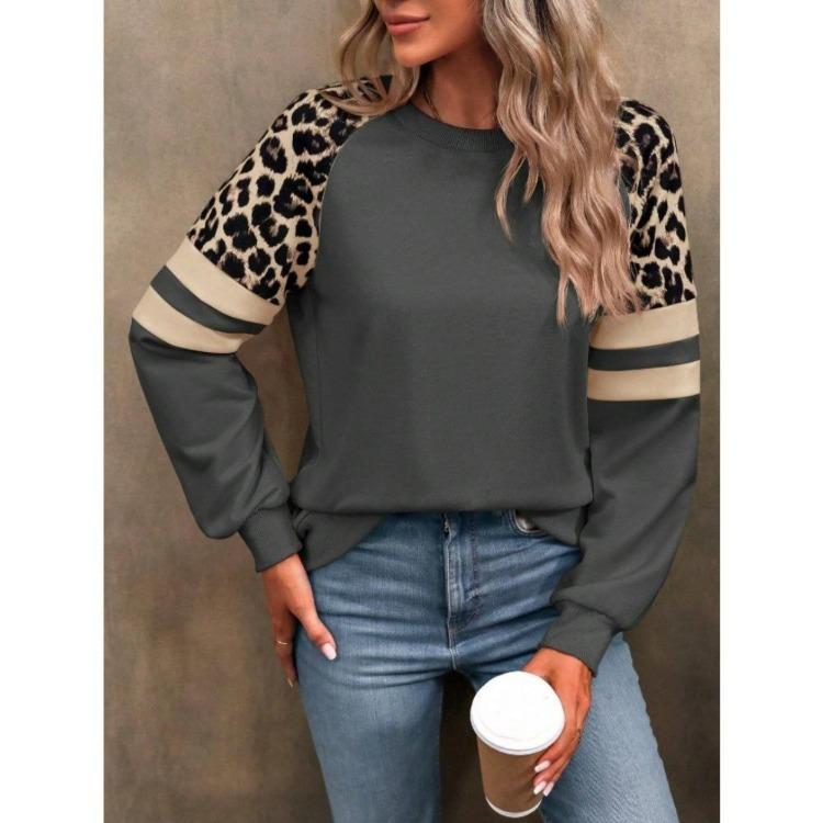 Women's Multi color Leopard Print Long Sleeve Loose Sweatshirt New Autumn Winter Style