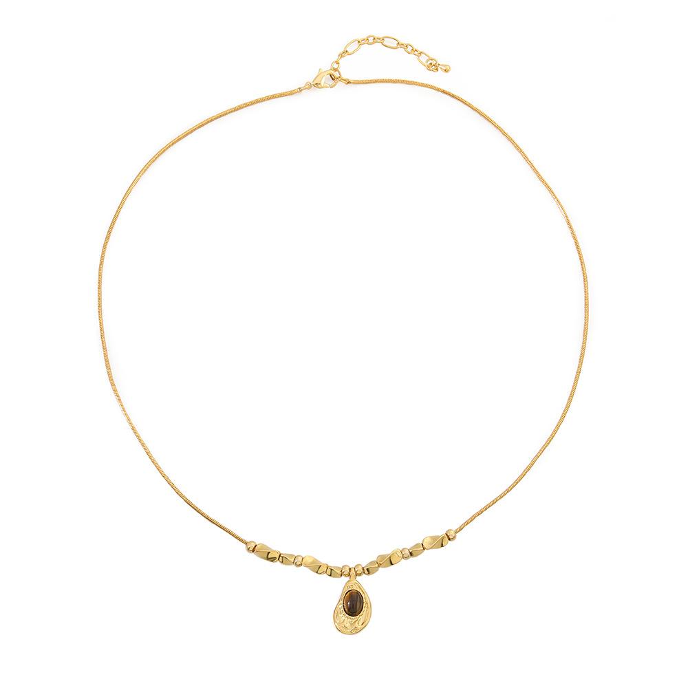 Vintage Maillard Wind Natural Stone Handmade Beaded Necklace Design Sun Pendant Temperament Clavicle Chain