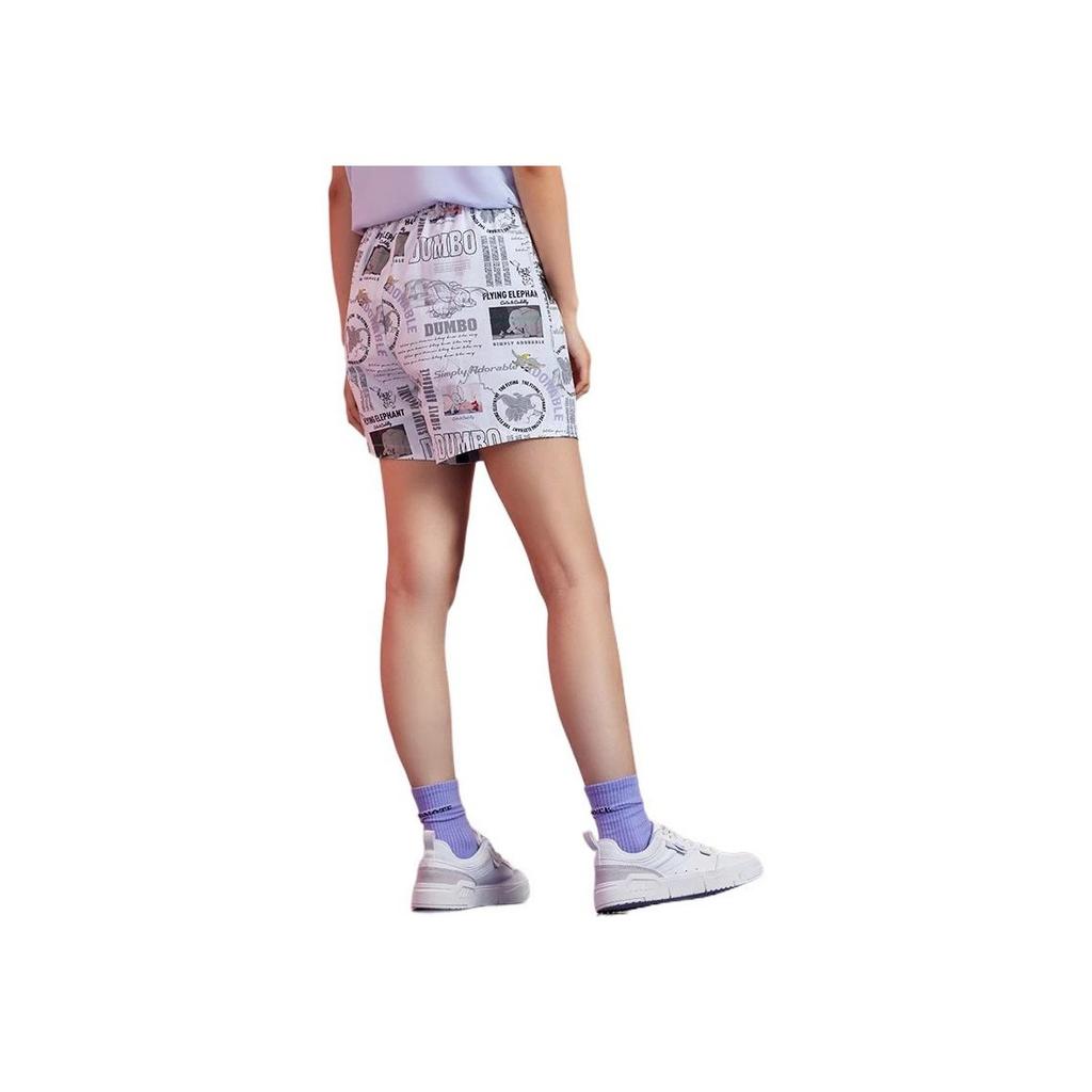 Li Ning X Disney Collaboration Dumbo Series All Over Print Sports Shorts Women Shorts White AKSR840-1