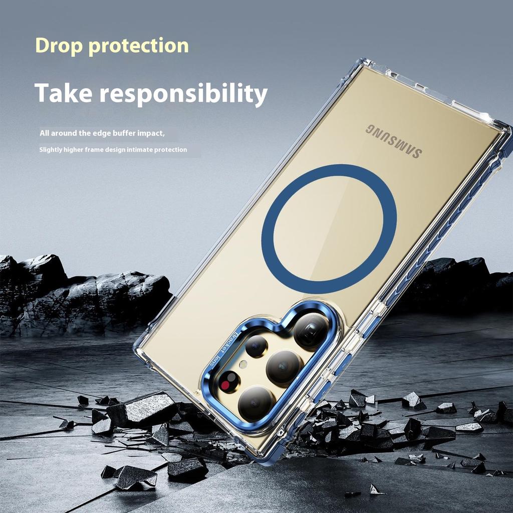 For Samsung Galaxy S24 Ultra Clear Phone Case with Lens Kickstand Cover Compatible with MagSafe