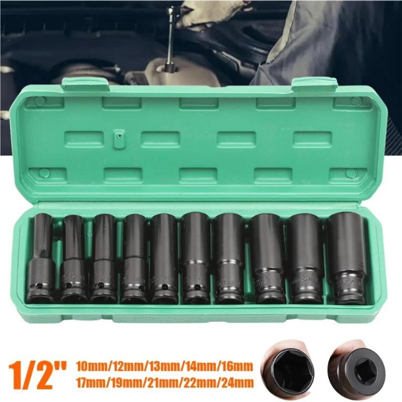 10Pcs of Extended Socket Head Electric Socket Set Telescopic Socket Head Automotive Maintenance Tool Hexagonal Extension