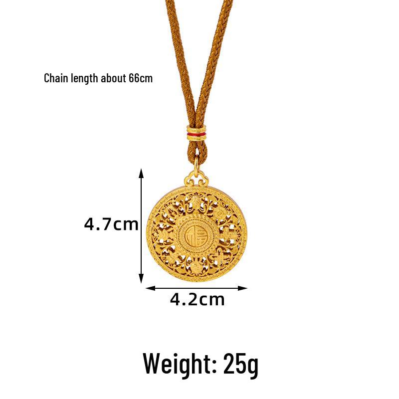 Vietnam Heritage Eight Treasures Compass Necklace – Hollow Fu Character Round Pendant, Long-Lasting Color Jewelry