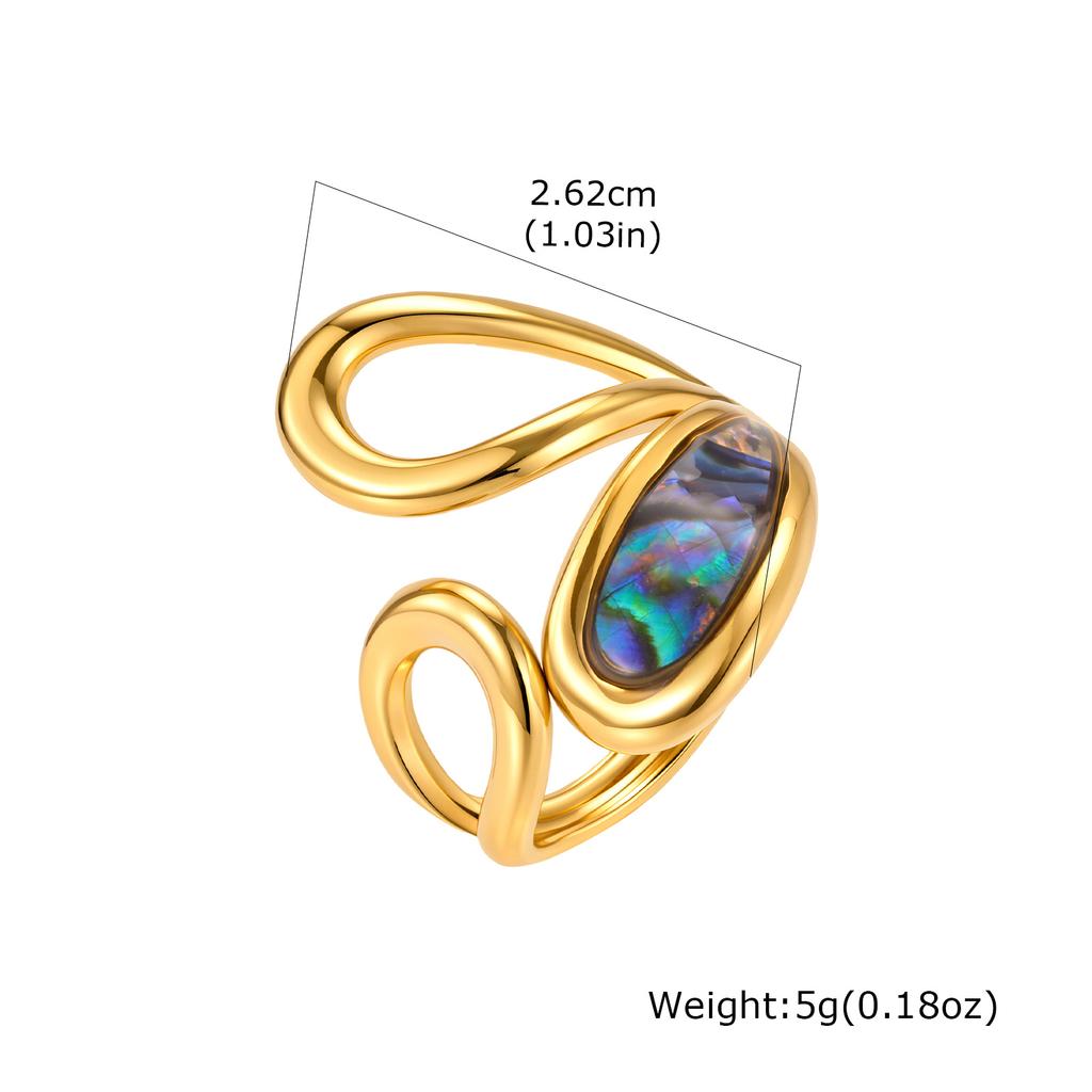 Abalone Shell Ring Natural Mother of Pearl Gold Plated Adjustable Open Irregular Geometric French Vintage Summer Beach Jewelry