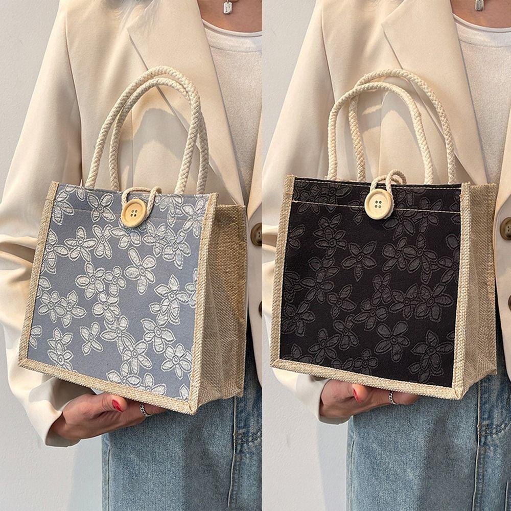 

Сумки для обеда на пуговицах, маленькая большая сумка из льняной ткани, простая женская сумка для пикника и завтрака