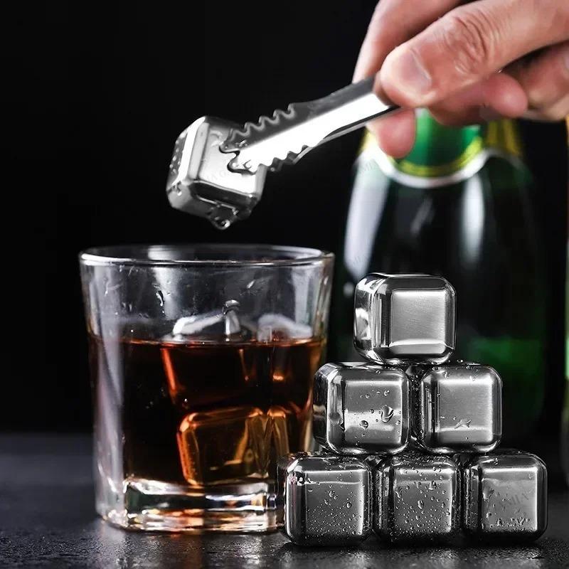 4-8Pcs Stainless Steel Ice Cube Set Reusable Whiskey Stone Ice Cubes for Whiskey Wine Cooling Cubes Ice Cubes Party Bar Tools