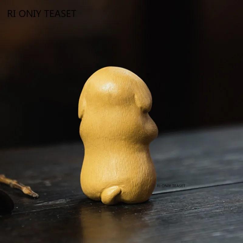 ישינג חרס סגול חיית מחמד לתה גלגל המזלות הסיני פסל כלב קישוטים פסל ידני דמות תה יצירות ידניות קישוט למערכת תה בר מזל