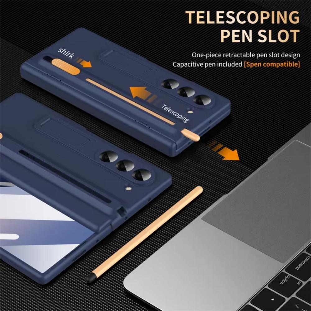 Original Hign Quality Hinge Case For Samsung Galaxy Z Fold 7 6 5 4 3 Touch Pen + Tempered Glass Film Protect Fold Kickstand Case