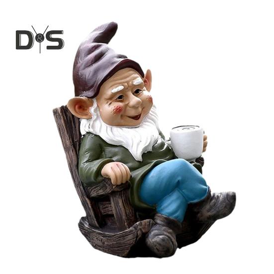 

Кресло-качалка, фигурка гнома из смолы, держащая кофейный гном, статуэтка эльфа, скульптура для внутреннего и наружного использования, сада, патио, двора, газона, украшение, орнамент A