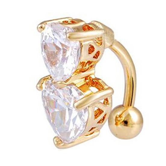Reverse Crystal Bar Belly Ring Body Piercing Button Navel Two Hearts MIT