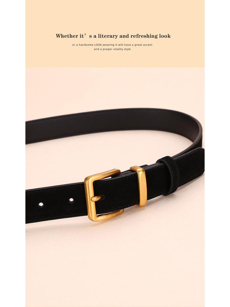 Versatile Matte Leather Women's Belt - Elegant Fashion Suede Waistband with Second Layer Cowhide for Jeans