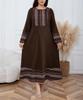 Plus Size Brown Ethnic Style Round Neck Long Sleeve Knit Dress for Women, Spring & Autumn
