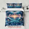 Dolphin Rose Bedding Set Blue Ocean Sunset Heart Pattern Bedding With Duvet Cover And Pillowcases For Bedroom