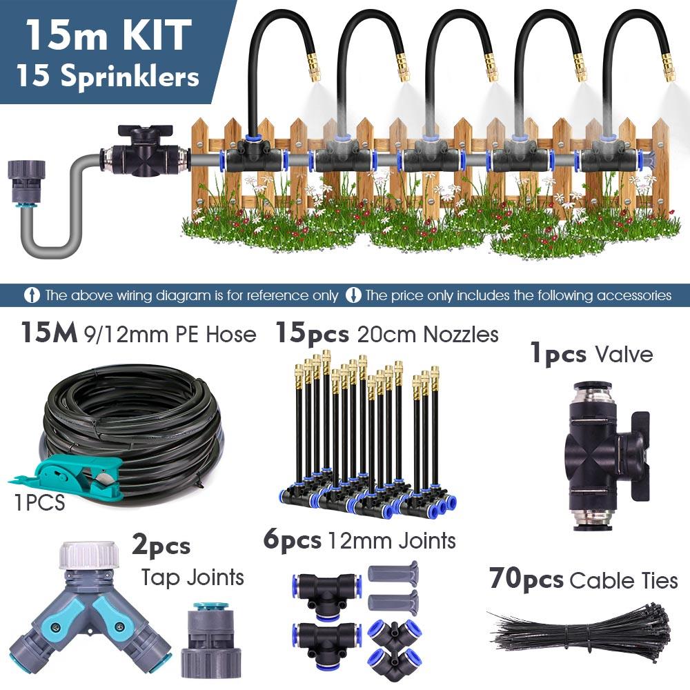20-5m 3/8" 9/12mm Misting Cooling System 360° Free-bend Brass Nozzle Adjustable Atomizer Sprayer Garden Irrigation 80mesh Filter