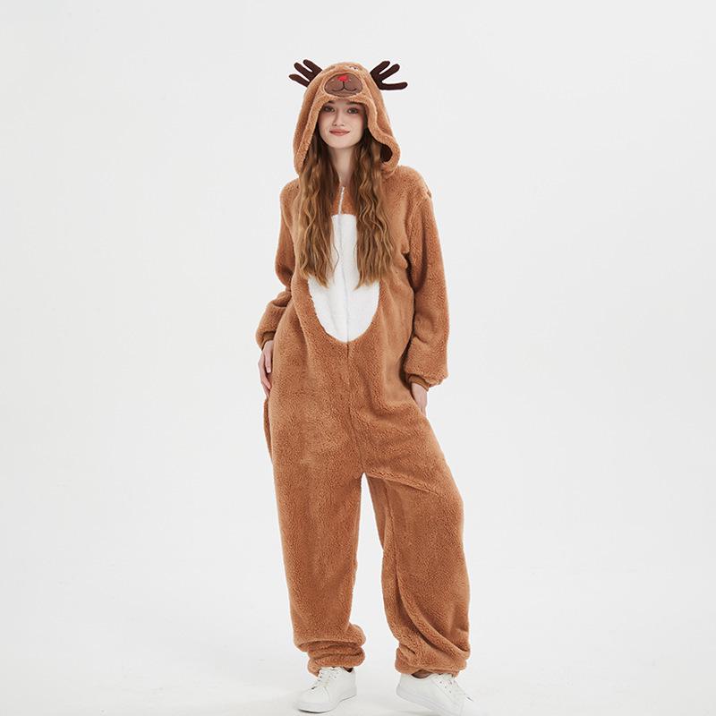 Halloween & Christmas Reindeer Cosplay Hooded Jumpsuit for Kids & Adults